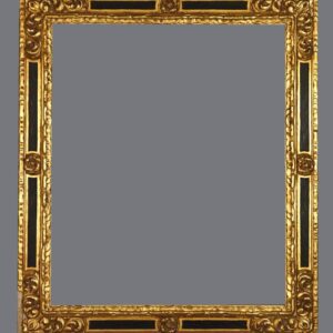 A gold frame with black and brown trim.