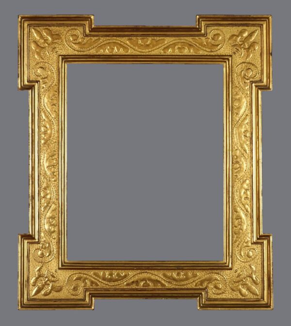 A gold frame with a gray background