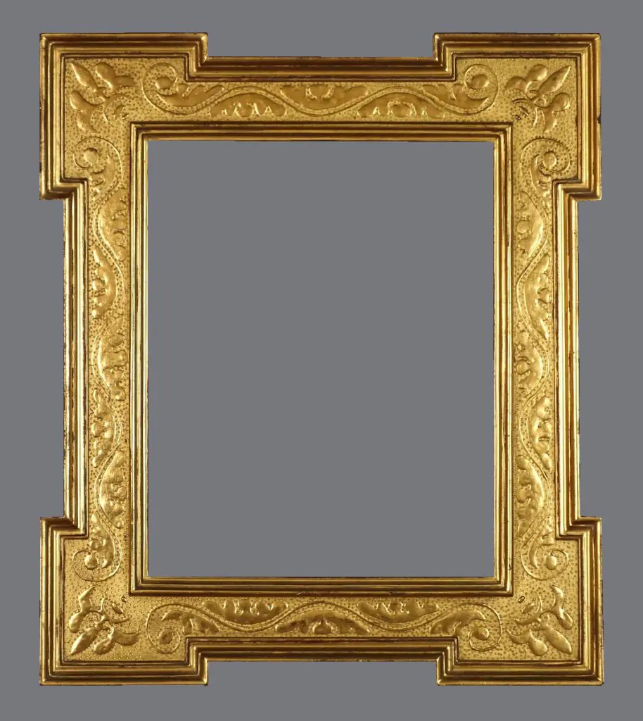 A gold frame with a gray background