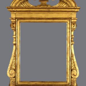 A gold frame with a large mirror on the side.