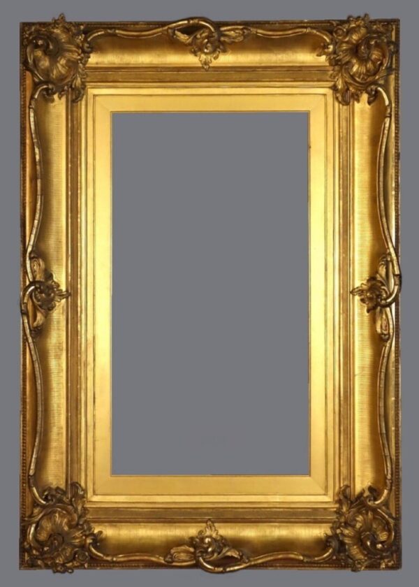 A gold frame with a gray background