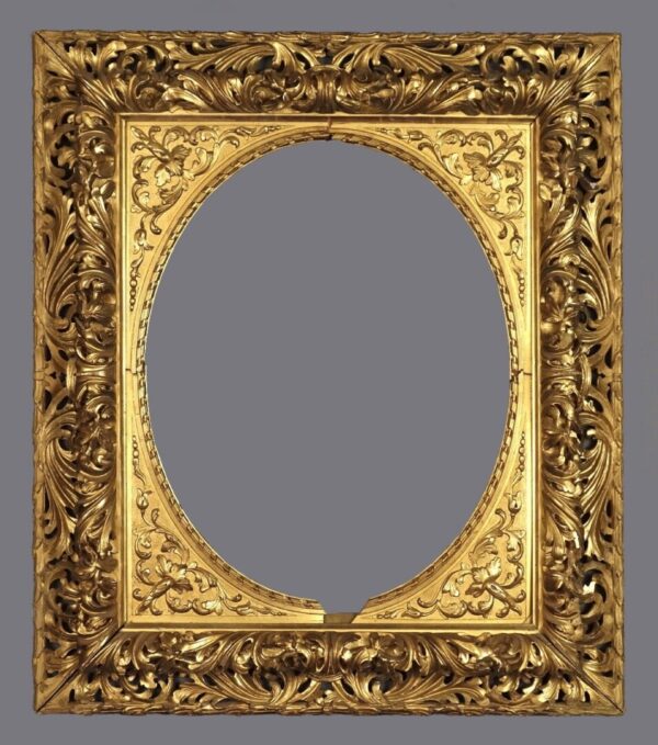 A gold frame with a gray background