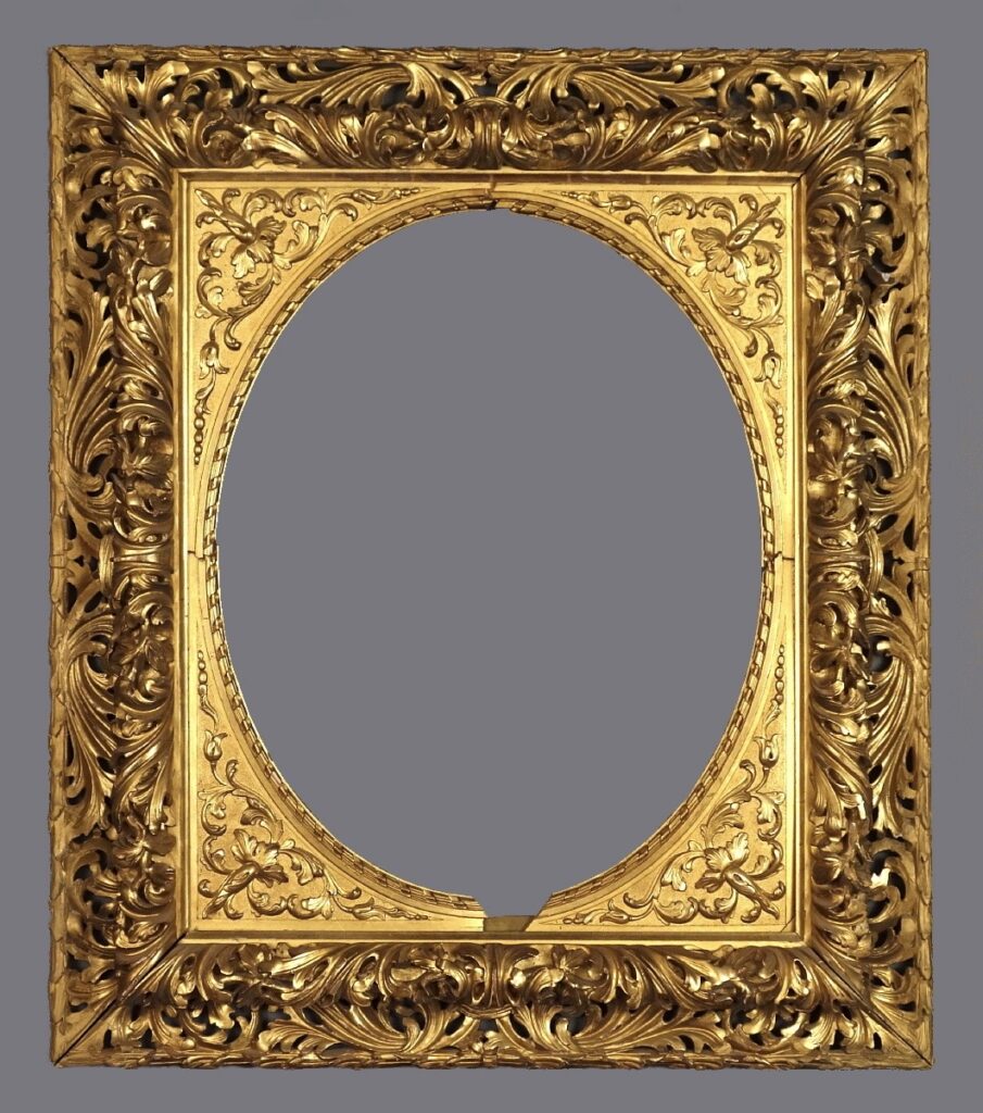 A gold frame with a gray background