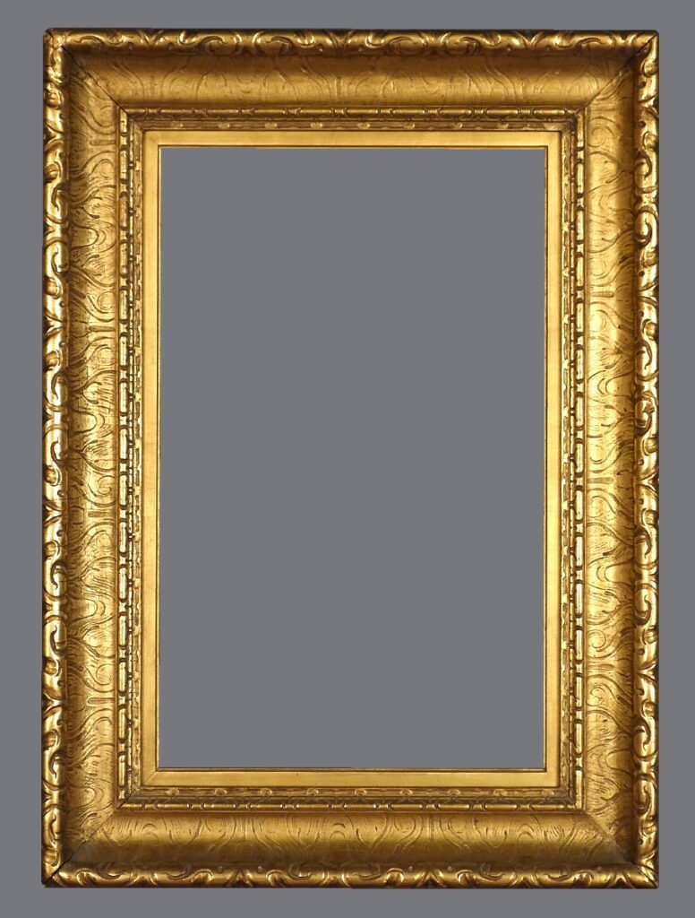 A gold frame with a gray background.