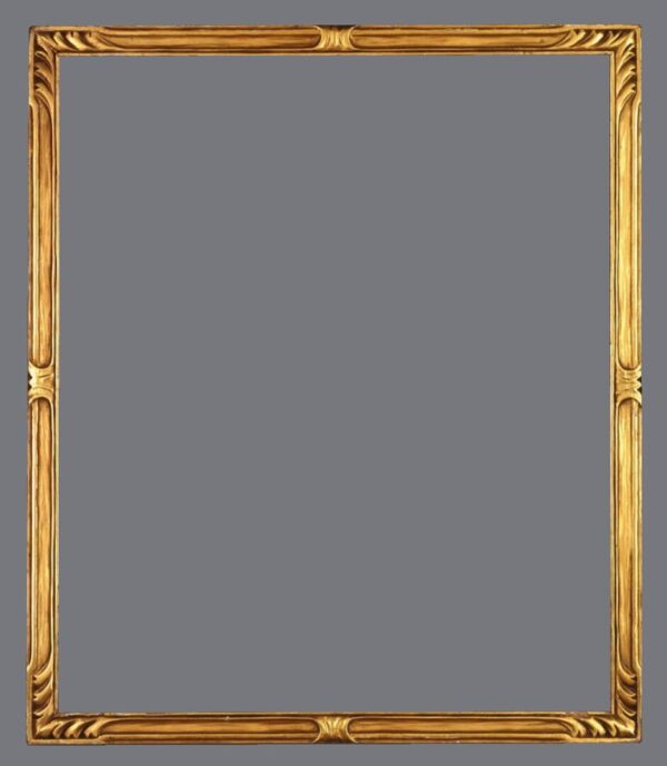 A picture frame with an ornate gold finish.