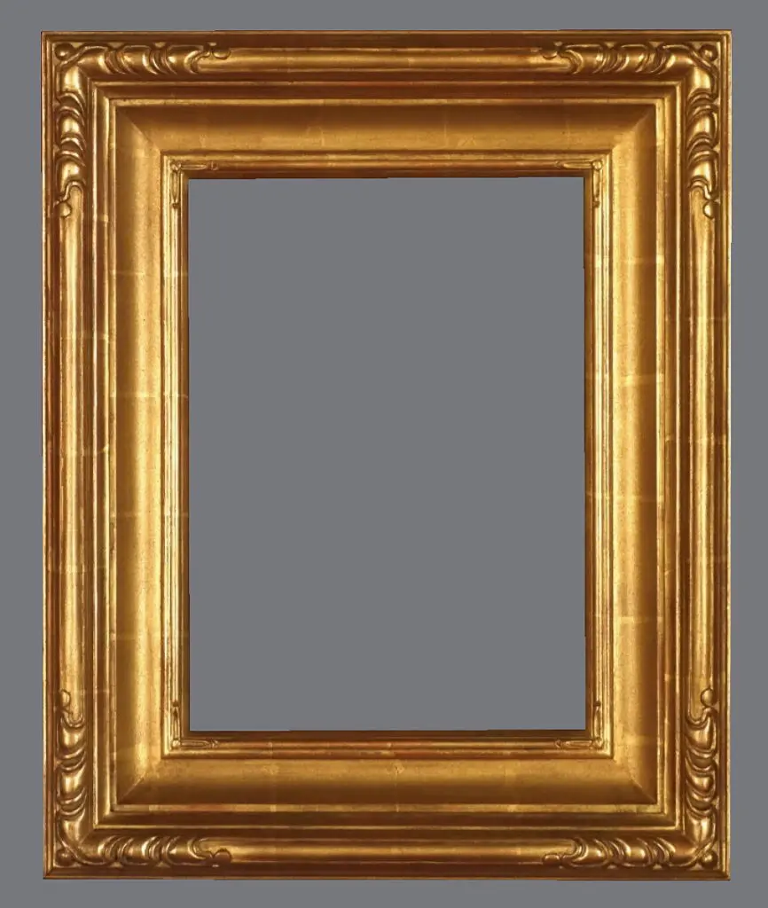 A gold frame with a gray background