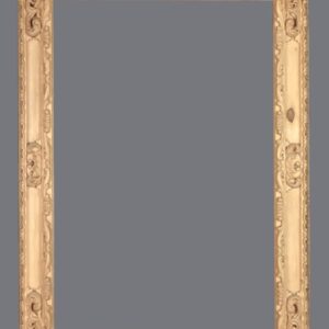 A picture frame with a gray background and some writing on it.