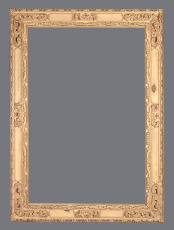 A picture frame with a gray background and some writing on it.