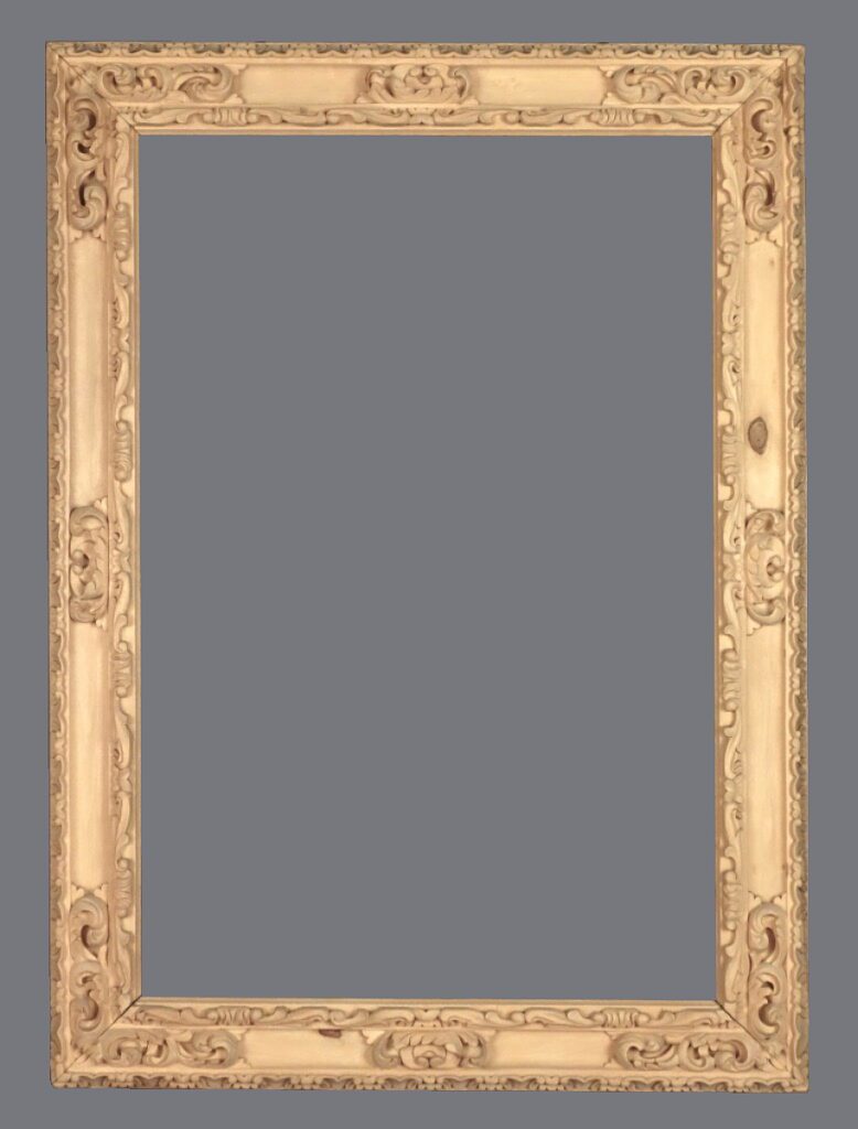 A picture frame with a gray background and some writing on it.