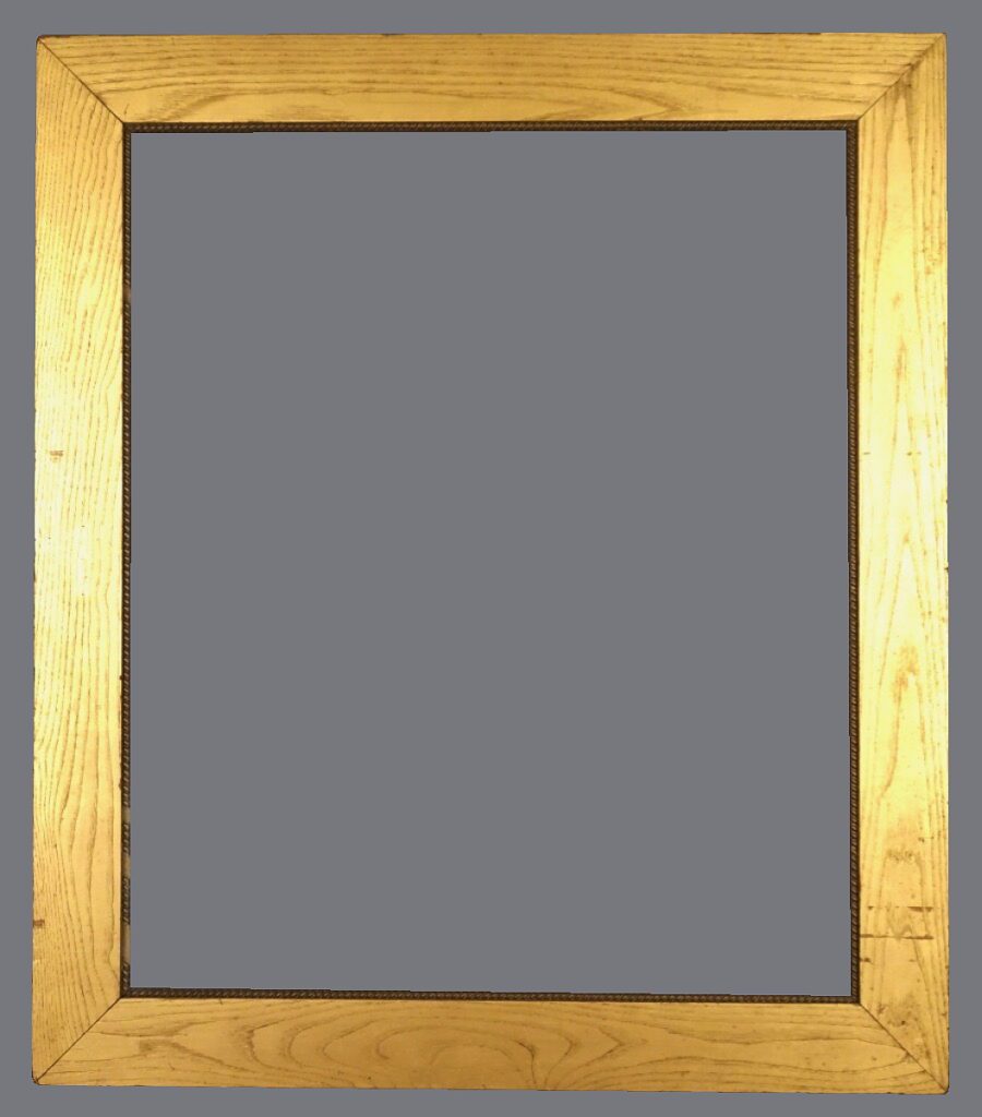 A picture frame with a gray background and some wood.