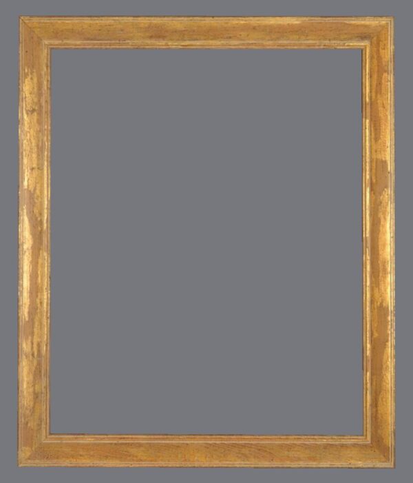 A picture frame with a gold colored border.