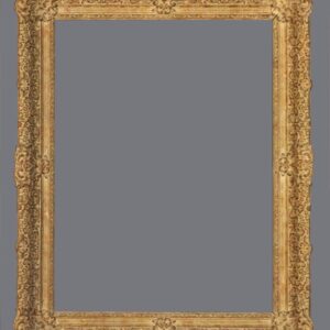 A picture frame with gold leaf and a gray background.