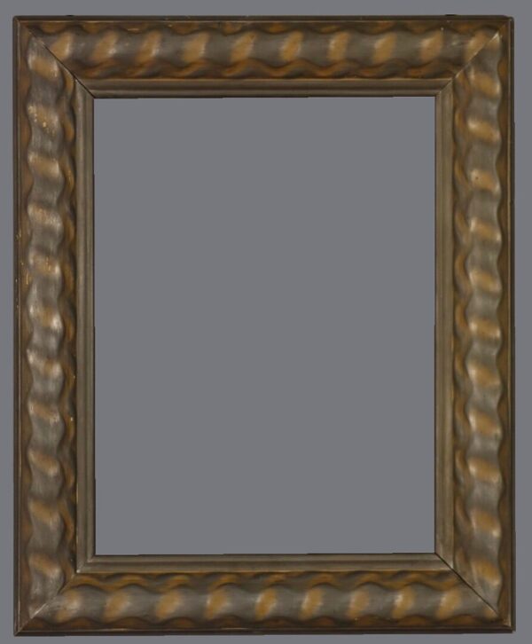 A picture frame with a gold and silver finish.