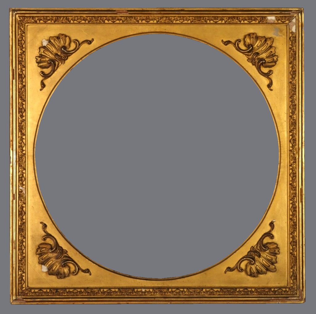 A picture frame with a circular design on it.