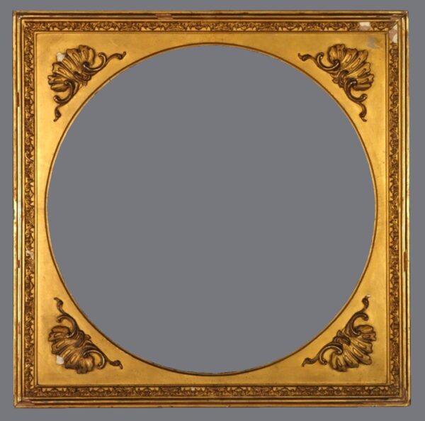 A picture frame with a circular design on it.