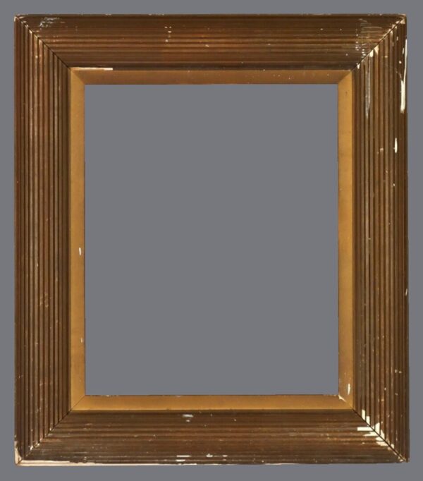 A picture frame with a brown and tan border.