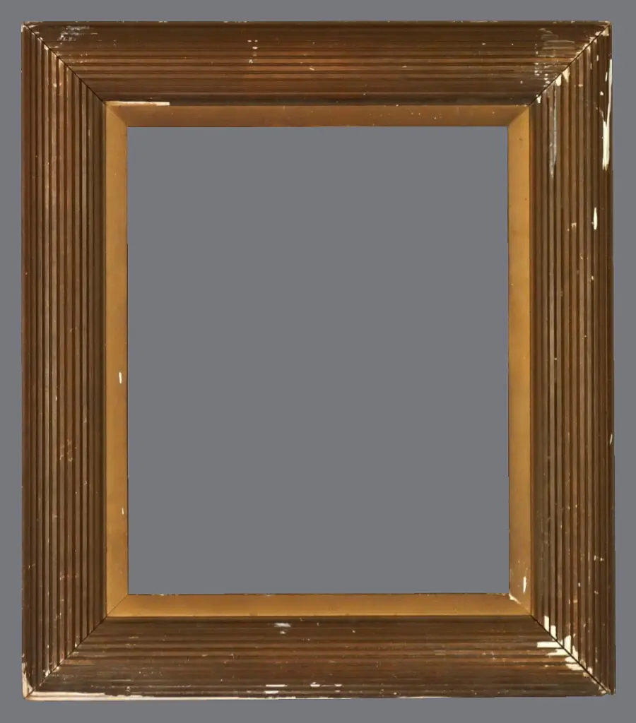 A picture frame with a brown and tan border.