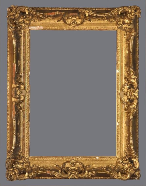 A gold frame with a gray background