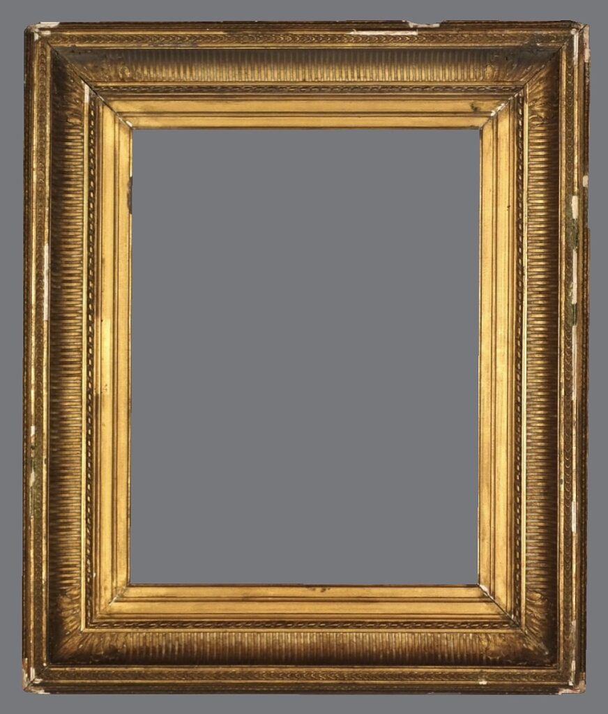 A picture frame with a gray background.