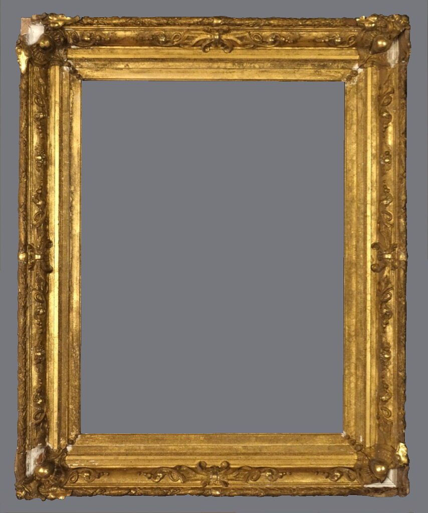 A gold frame with a gray background