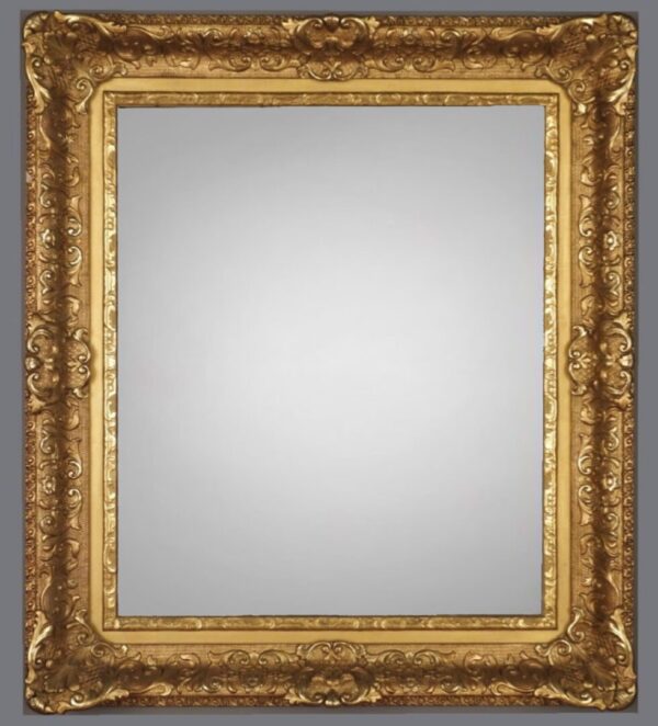 A gold frame with a gray background