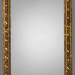 A mirror with gold frame and white background