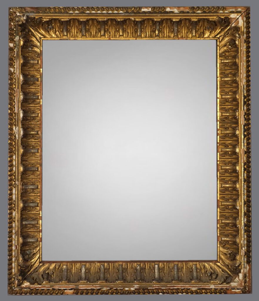 A gold frame with a white background