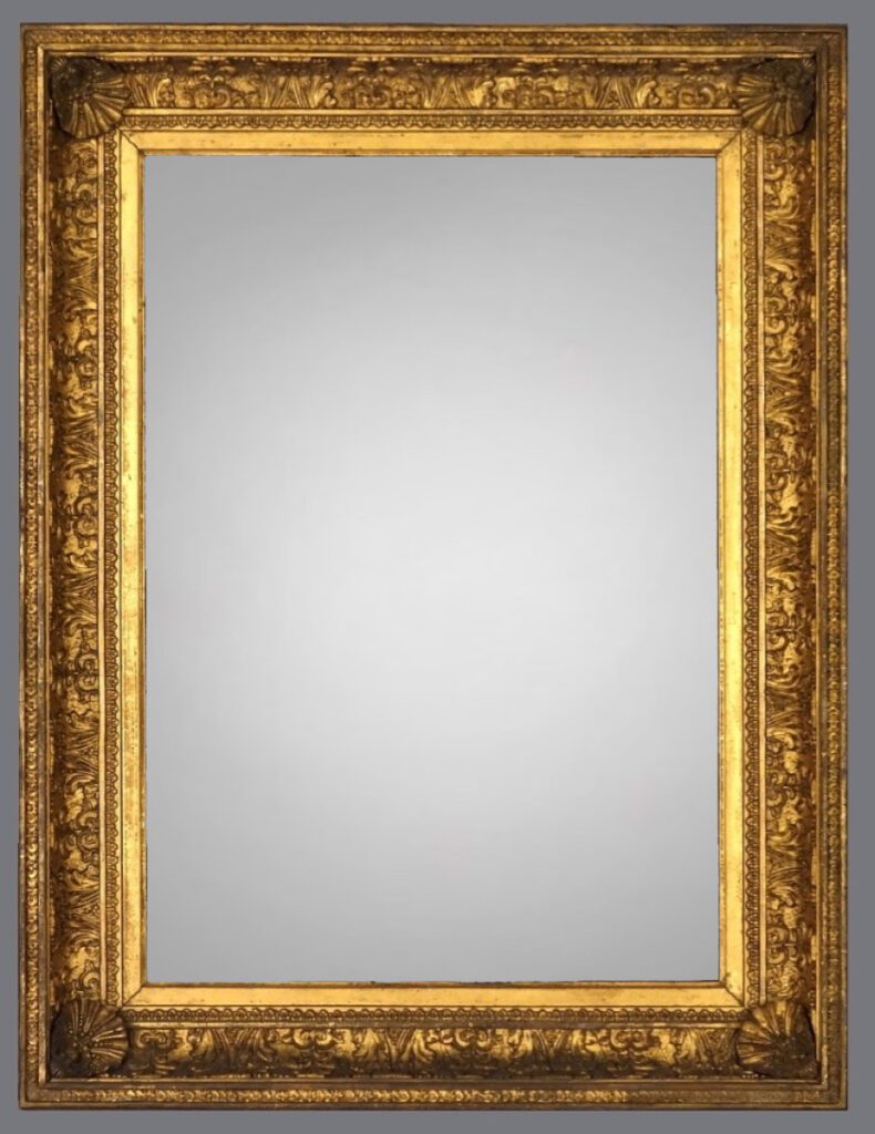 A gold frame with a gray background