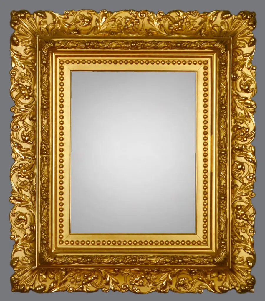 A gold frame with a gray background