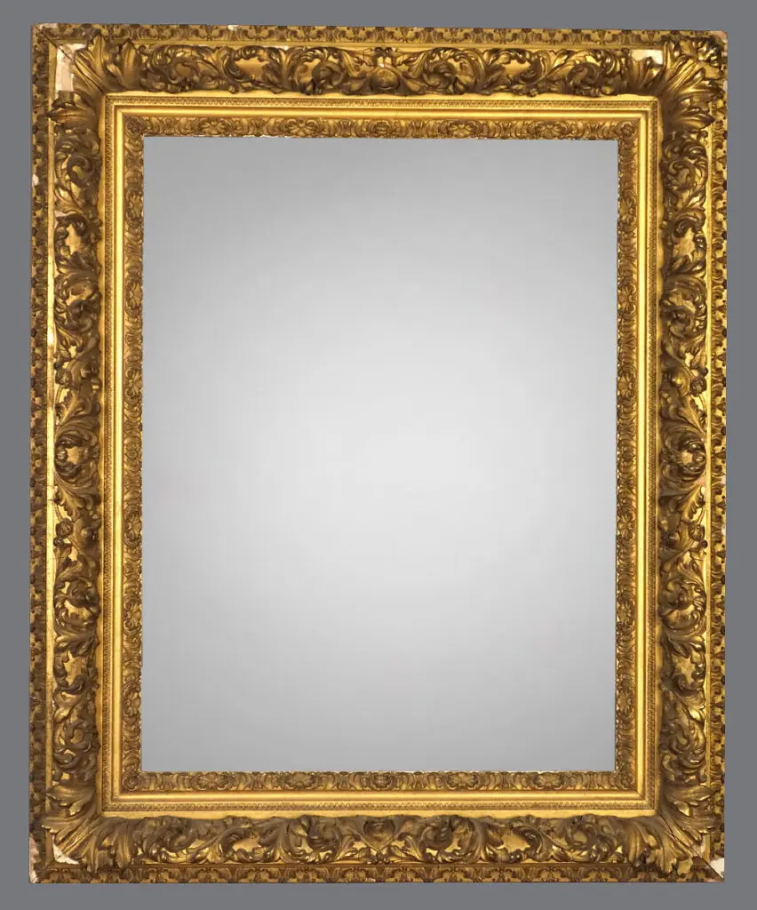 A gold frame with a gray background