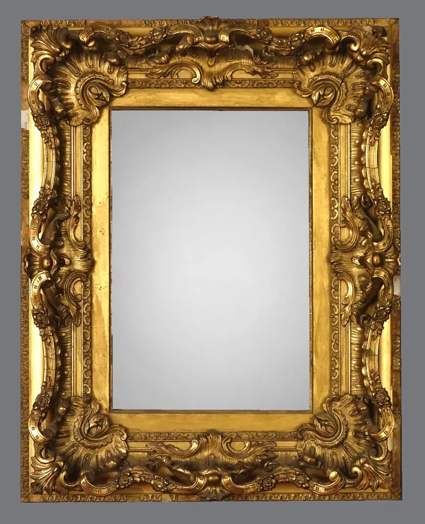 A gold frame with a gray background